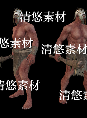 c4d fbx格式面具半兽人战士骨骼绑定带动作文件模型 非实物A968