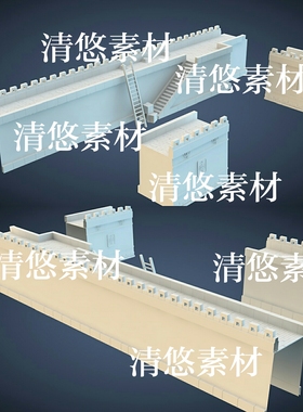 3dmax c4d fbx obj古代城墙围墙台阶梯子箱子文件模型 非实物A776