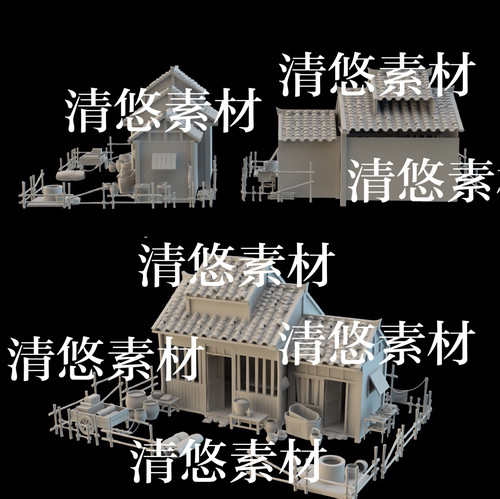 3dmax c4d fbx obj格式古风古代农家小屋院子罐子文件 非实物B238