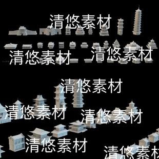 简模c4d fbx格式obj古代房子塔楼城门亭子建筑 白模 非实物B844