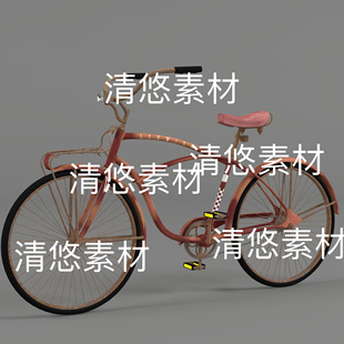 obj格式 maya c4d fbx 非实物D153 老旧复古自行车单车脚踏车文件