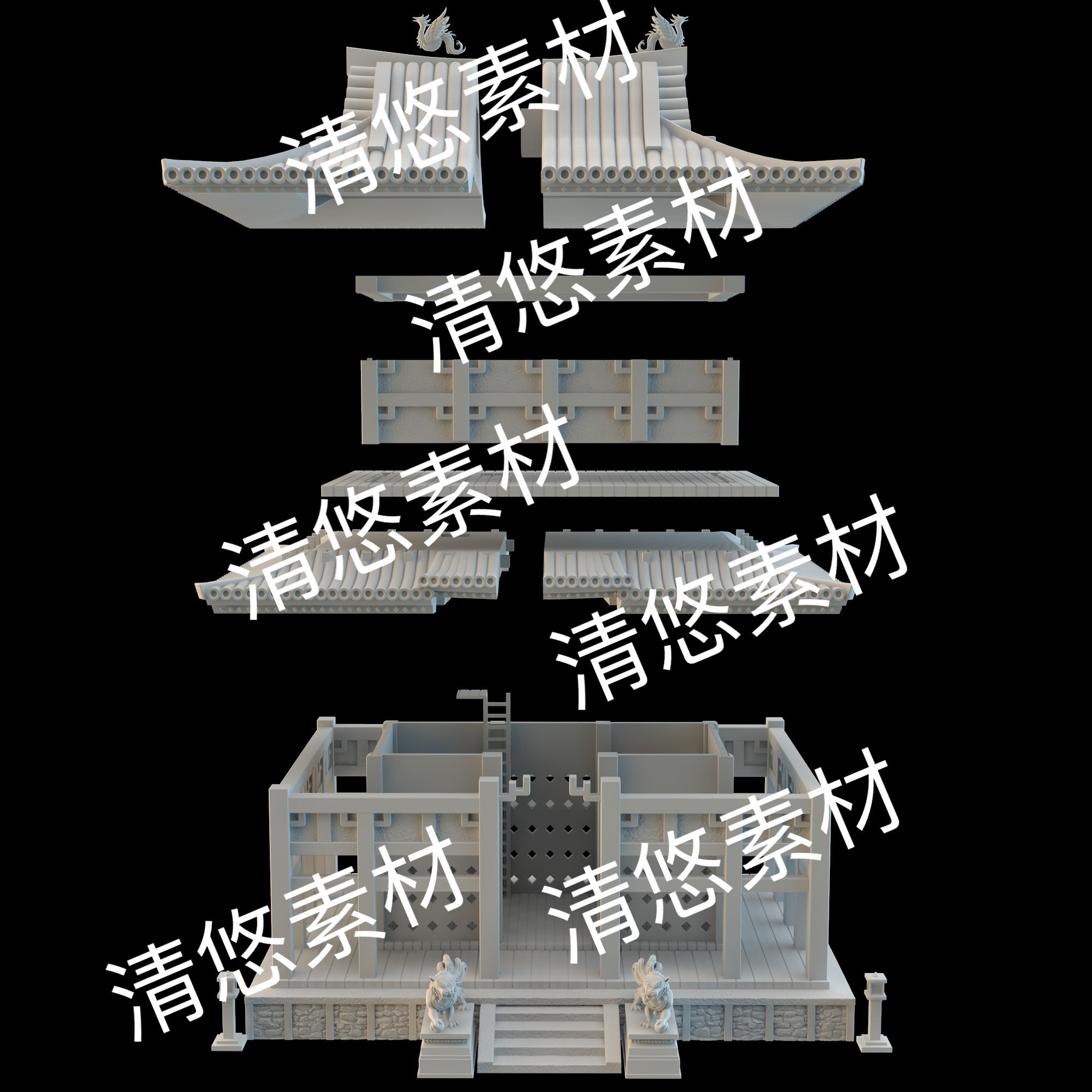 3d打印古建筑模型 古代房子分件模型文件 非实物E204