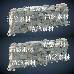 obj格式 3dmax c4d fbx 非实物A606 文件模型碎石破损石墙石块