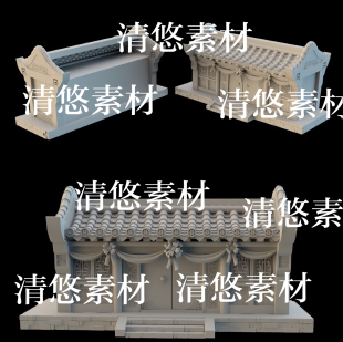 obj格式 3dmax c4d fbx 非实物B254 卡通古代建筑房子门窗台阶文件
