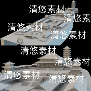 3ds格式 c4d fbx obj 非实物B673 古代建筑皇宫寺院房子场景文件