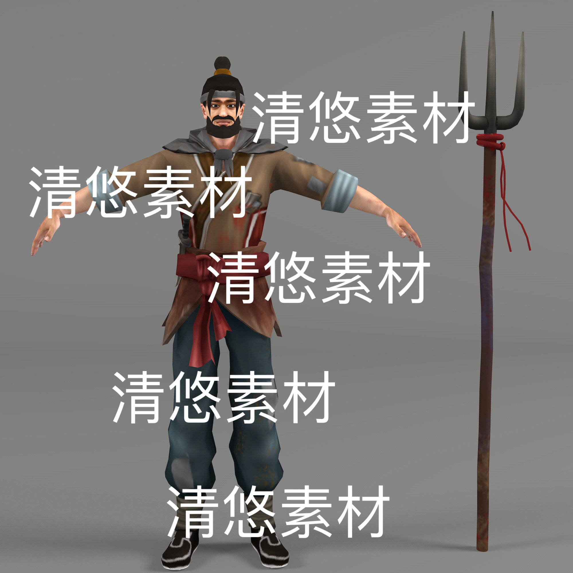 古代人物男村民暴民c4d fbx obj格式骨骼绑定农夫文件 非实物D827
