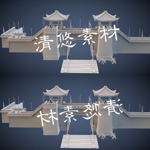 古代建筑军营山寨城门城墙3dmax c4d fbx obj格式模型 非实物A307