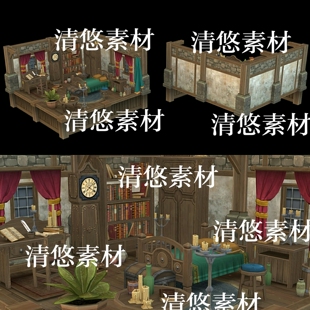 fbx obj低面卡通简模室内房间桌椅蜡烛文件非实物A938 c4d 3dmax