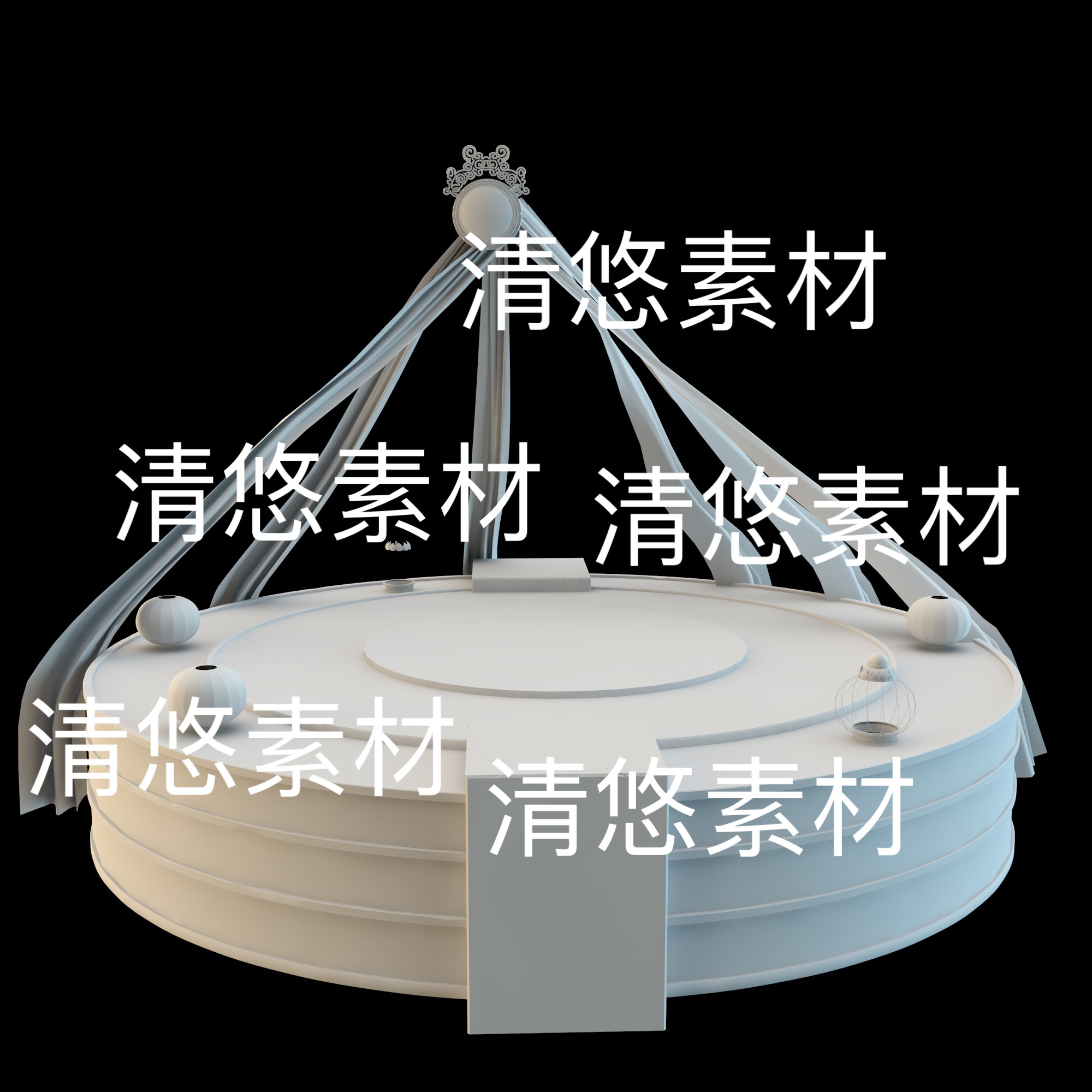 3dmax c4d fbx obj格式仙侠古风石台祭台铜镜飘带模型 非实物D344