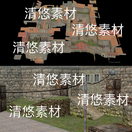 c4d fbx obj格式cs古堡游戏射击枪战地图场景文件 非实物D192