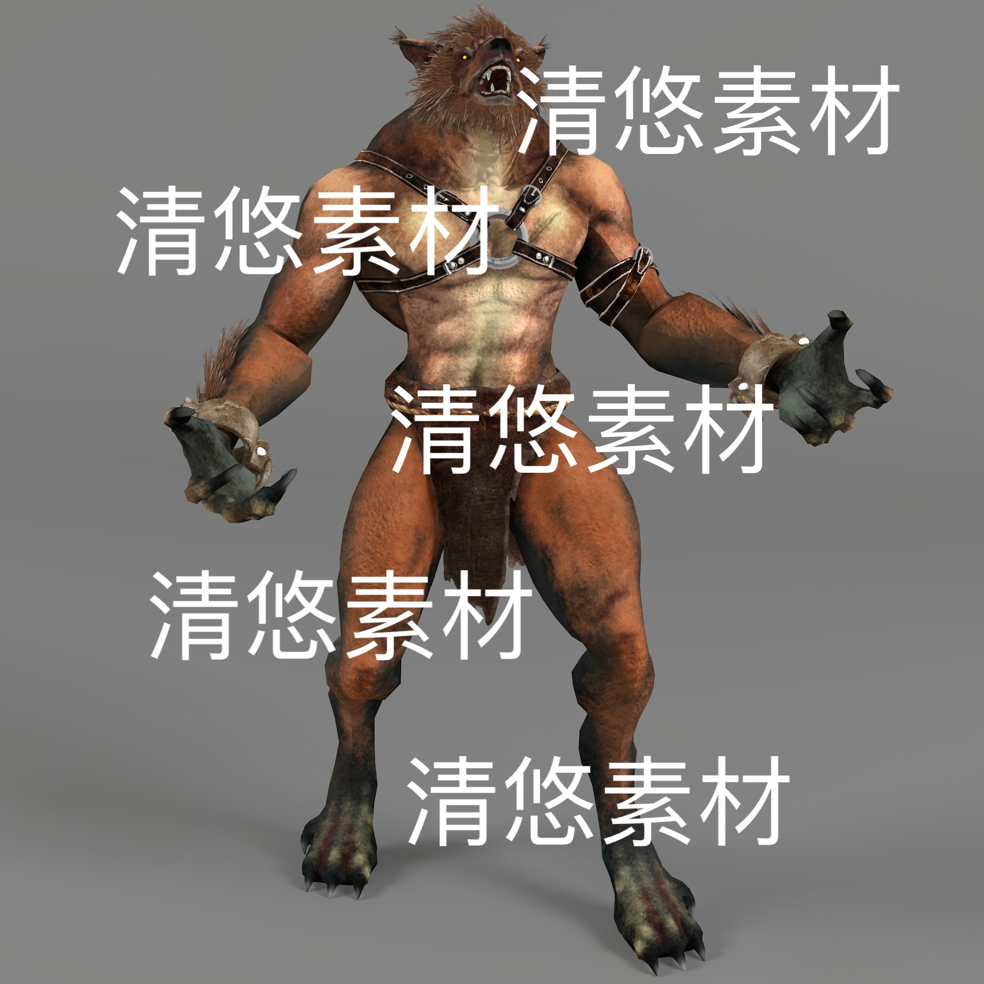 c4d fbx格式次时代半兽人妖兽狼人骨骼绑定带动作文件 非实物B827