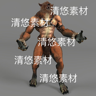 非实物B827 次时代半兽人妖兽狼人骨骼绑定带动作文件 c4d fbx格式