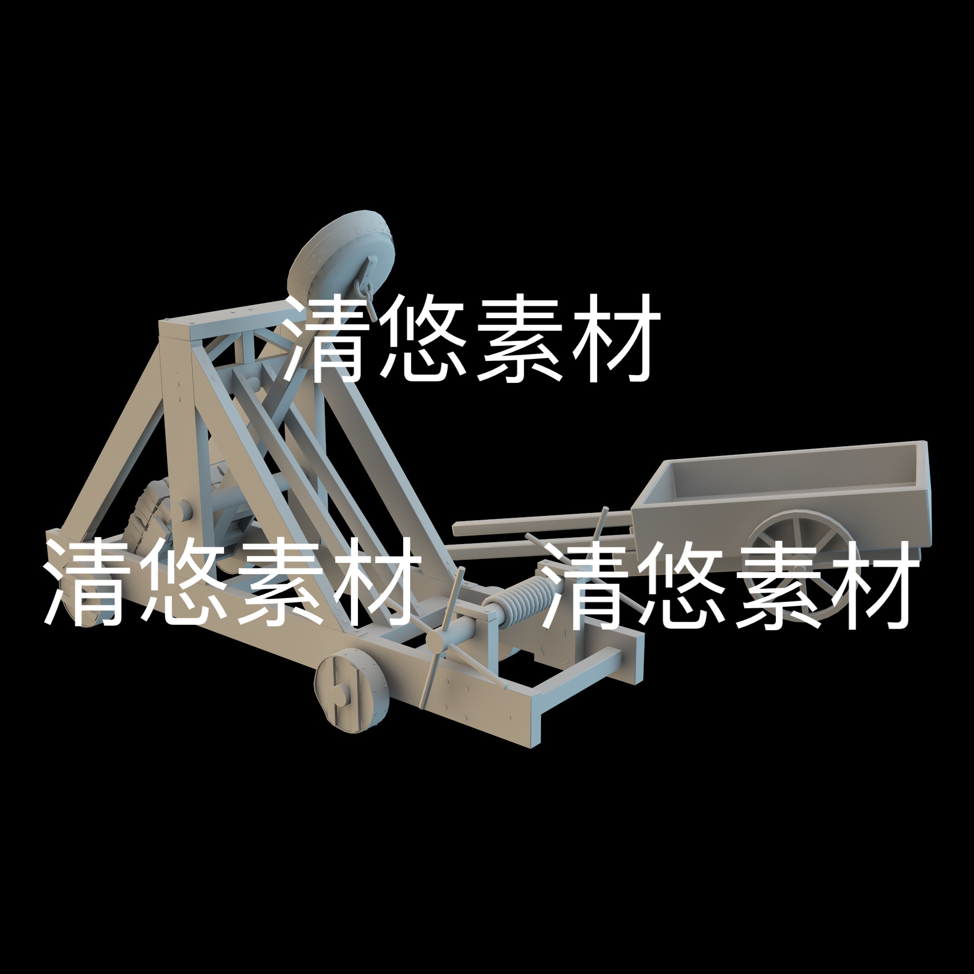 3dmax c4d fbx obj格式古代战场板车投石车模型文件 非实物D92
