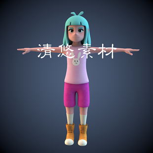 模型骨骼绑定人物角色 A140 fbx格式 卡通人物形象小女孩c4d