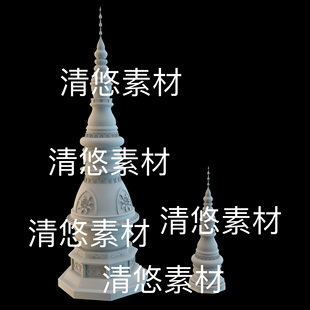 obj格式 3dmax c4d fbx 非实物B592 古风仙幻云中水中石塔尖塔文件