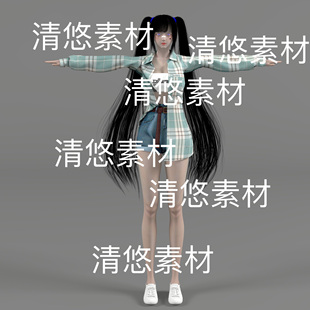 c4d obj格式 女性角色3D亚洲现代少女双马尾文件 非实物D957 fbx