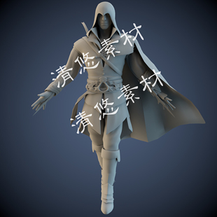 fbx格式 披风戴帽神秘人男maya c4d obj 非实物A262 人物模型