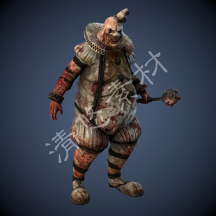 僵尸丧尸小丑c4d 骨骼绑定带动作动画模型恐怖活死人956 fbx格式