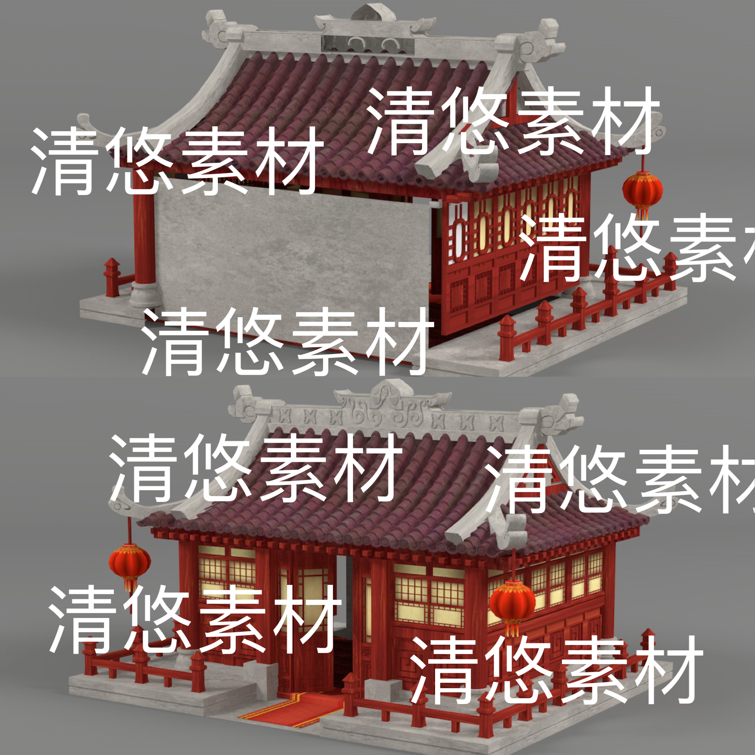 3dmax c4d fbx obj格式古建灯笼Q版房子卡通小屋文件 非实物D156