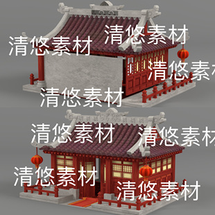 房子卡通小屋文件 3dmax 非实物D156 古建灯笼Q版 obj格式 c4d fbx