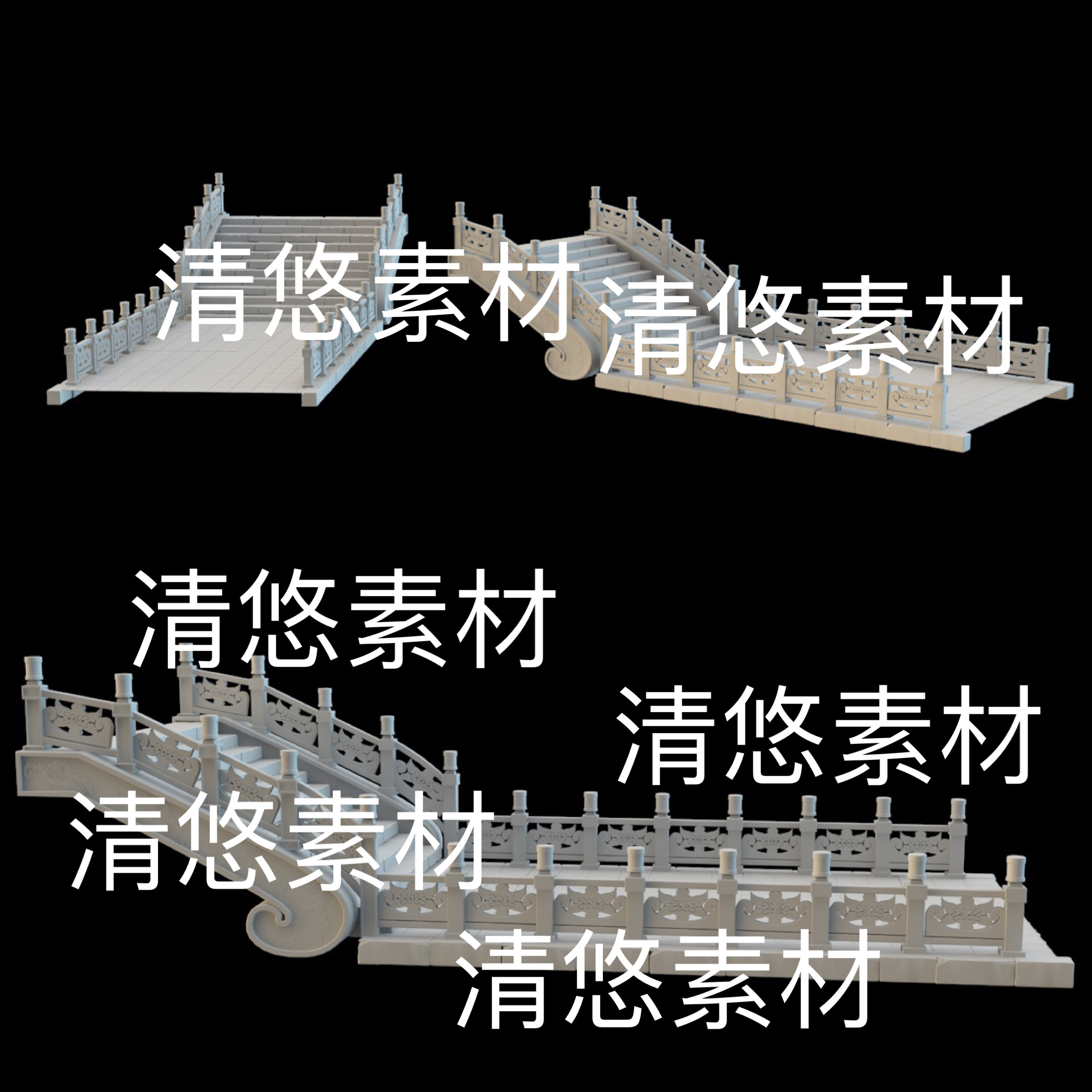 3dmax c4d fbx obj 3ds格式古风石桥阶梯扶手文件 非实物B433 商务/设计服务 设计素材/源文件 原图主图