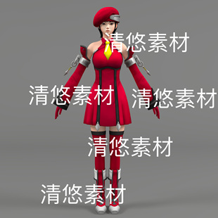 日韩短发女孩文件 红色套装 非实物D761 fbx格式 骨骼面部绑定c4d