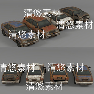 pbr次时代老旧报废生锈小车文件 c4d 3ds格式 obj 非实物B956 fbx