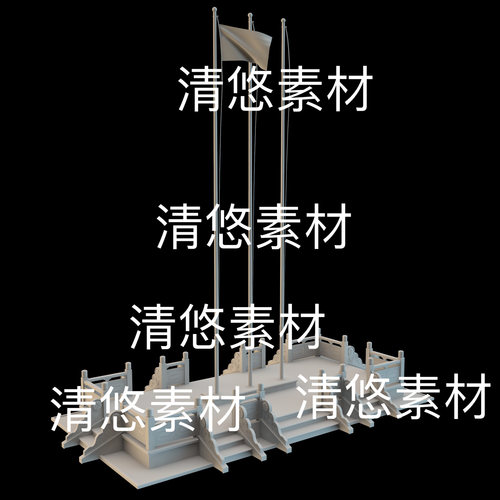 c4d fbx obj 3ds格式升旗台旗杆场景装饰文件 非实物B544