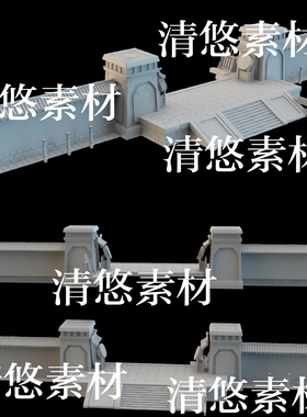 3dmax c4d fbx obj格式古风建筑大门进口阶梯鼓文件 非实物B64