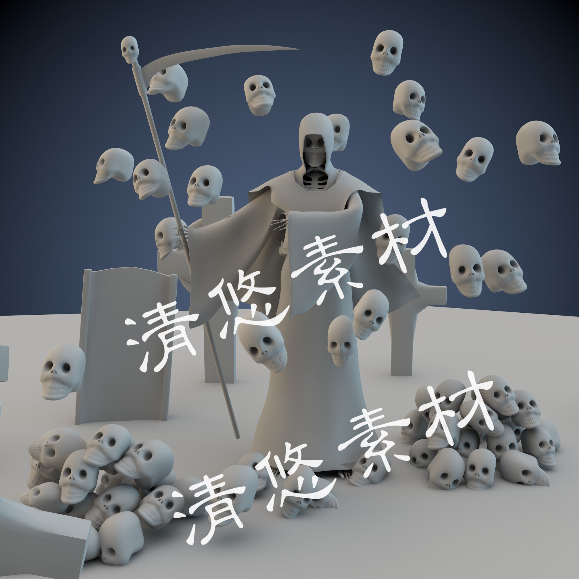 死神模型maya c4d fbx obj格式模型骷髅头收割者人物 非实物A253