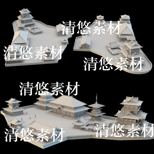 3dmax c4d fbx obj格式古风石灯建筑塔楼房子场景文件 非实物B174