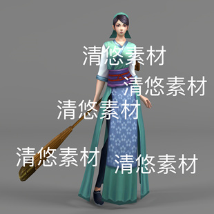 非实物D567 古代人物女船夫村姑骨骼绑定简模文件 c4d fbx格式