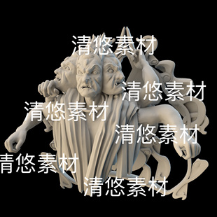 obj格式 3dmax c4d fbx 非实物B918 水中云中石像雕像三头力士文件