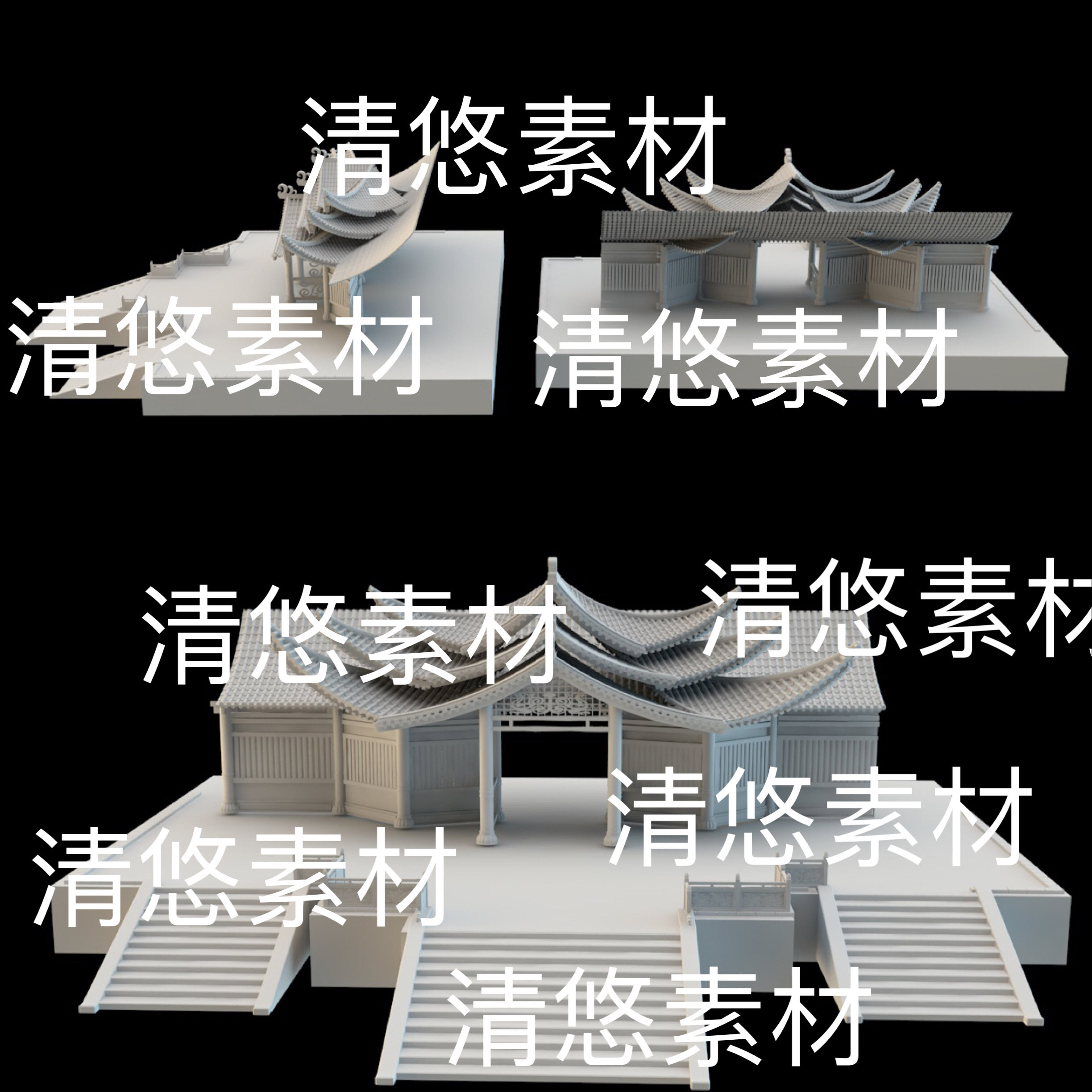3dmax c4d fbx obj 3ds格式仙侠古风建筑天宫进口文件 非实物B606