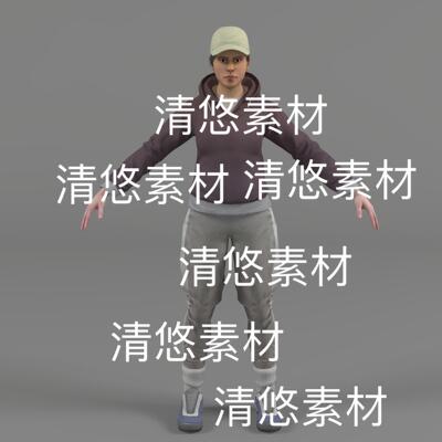 现代人物女c4d fbx obj格式卫衣运动服帽子角色文件 非实物E360