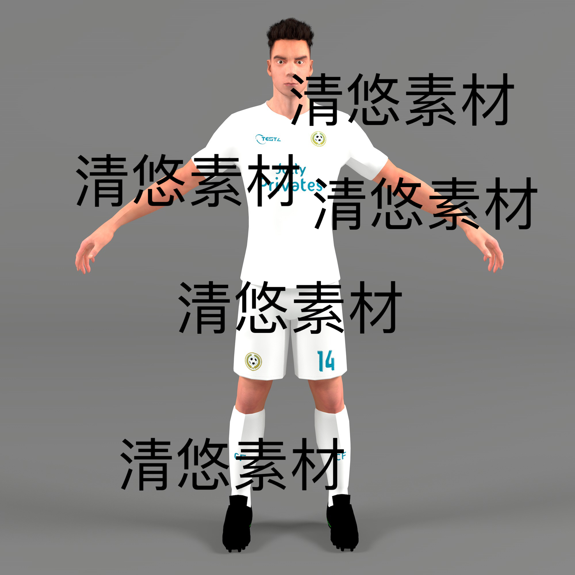 30个动作 c4d fbx格式足球运动员人物男骨骼绑定文件 非实物D990