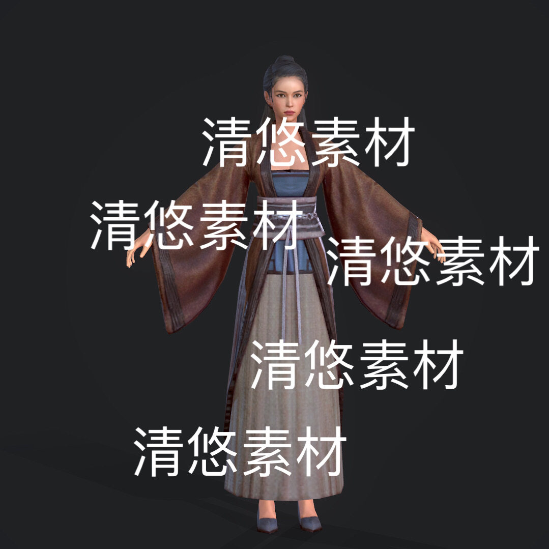 古装女人物c4d fbx obj格式骨骼绑定年轻女子文件 非实物E202