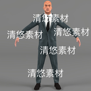 帮派大哥光头西服人物保镖男c4d fbx格式骨骼绑定文件 非实物E236