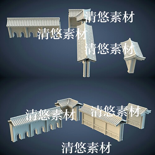 3dmax c4d fbx obj格式古代院子围墙建筑院墙文件模型 非实物A699