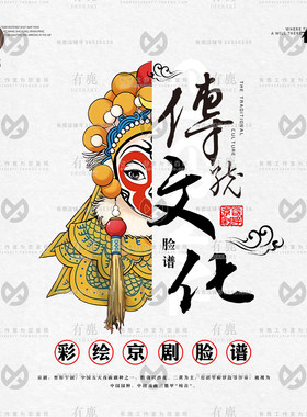 国潮风传统文化京剧戏曲脸谱彩绘手绘插画印花图案纹样png免抠图
