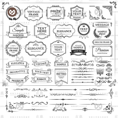 欧式巴洛克复古边框花纹边角包装商品标题AI矢量素材LOGO设计PNG