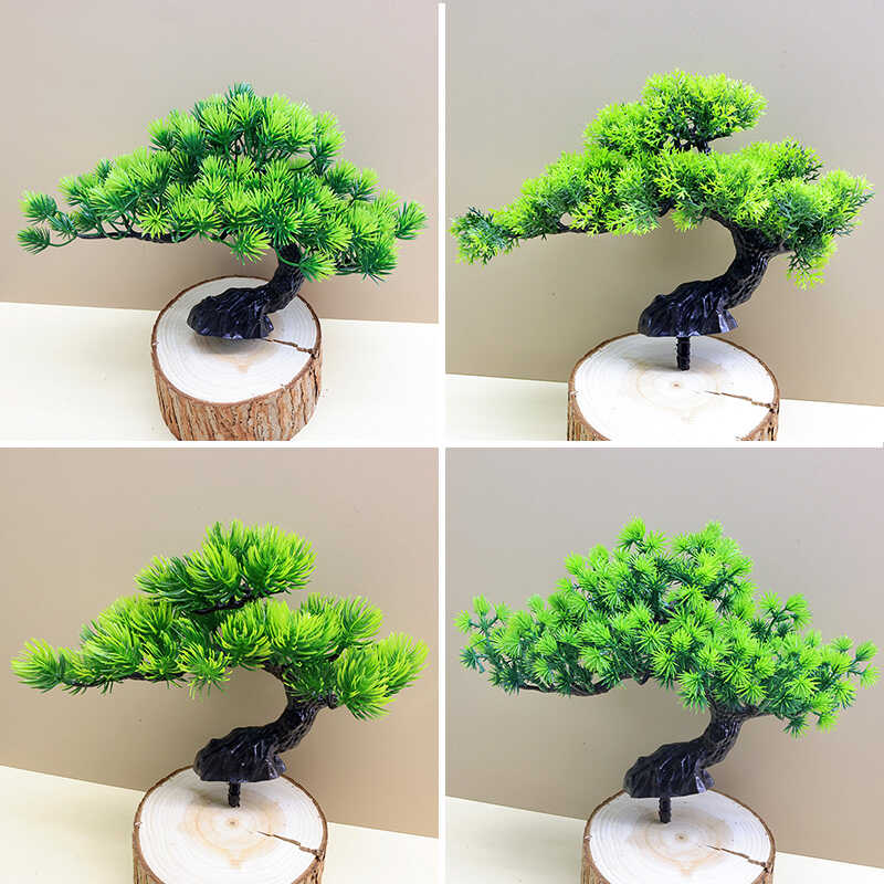 仿真迎客松摆件小松树绿植水草微型假山鱼缸造景招财酒店装饰品