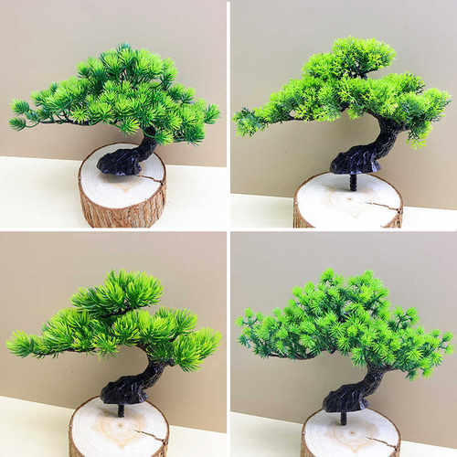 仿真迎客松摆件小松树绿植水草微型假山鱼缸造景招财酒店装饰品