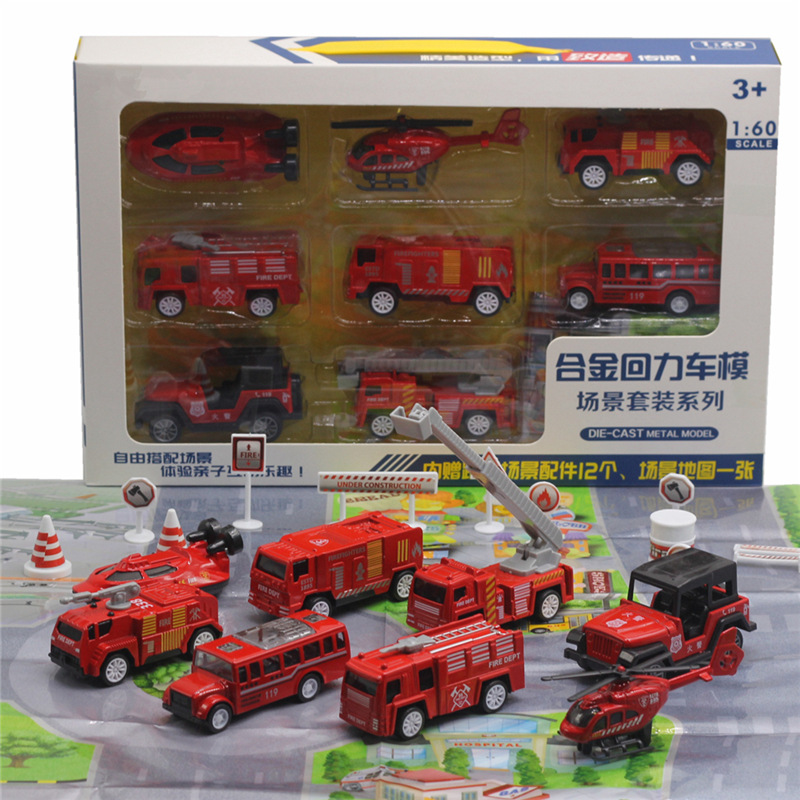 回力场景地图套装模型合金工程车