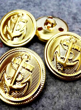 新款亮金色海锚铁锚金属铜夹扣热卖风衣毛衣西装西服纽扣专卖25mm