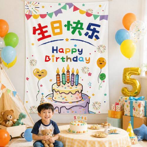 生日主题背景墙装饰挂布网红拍照