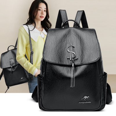 大容量旅行百搭软牛皮女士背包