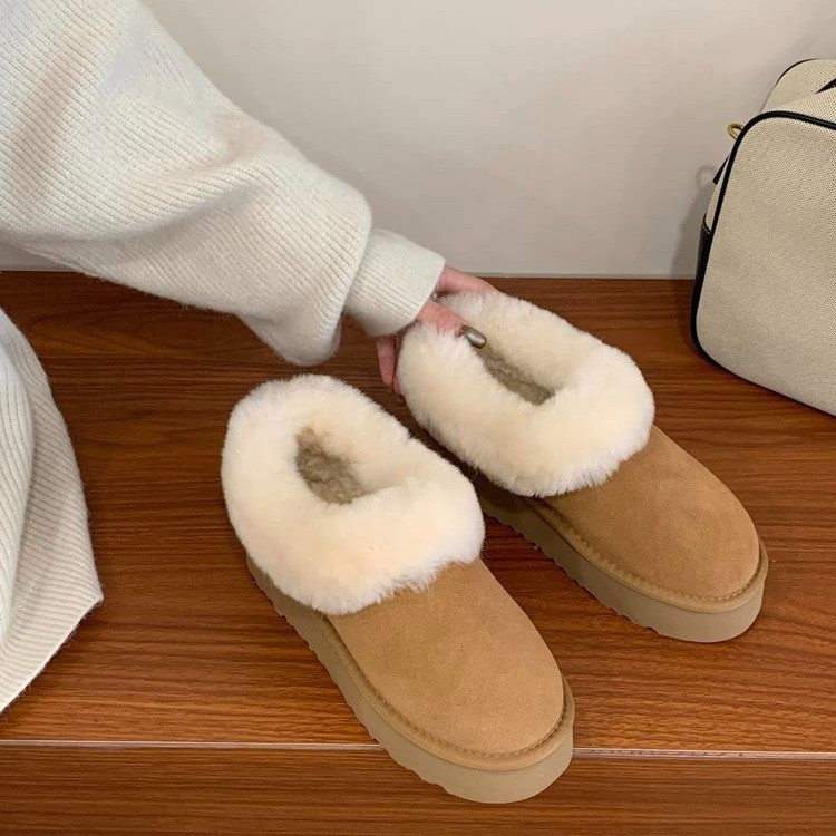 雪地靴女冬皮毛一体2025新款一脚蹬面包毛毛鞋子加绒加厚东北