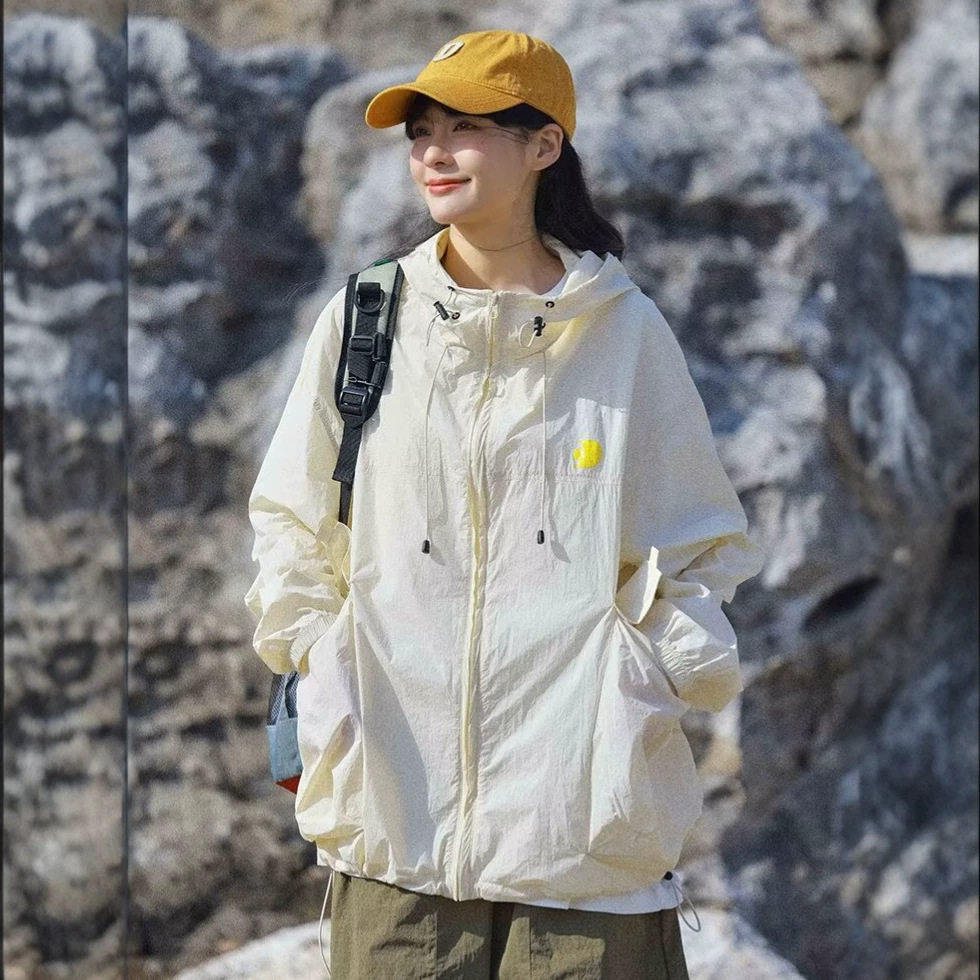 2026新款绿色户外防晒外套女款年夏季韩系宽松连帽休闲轻薄防晒衣