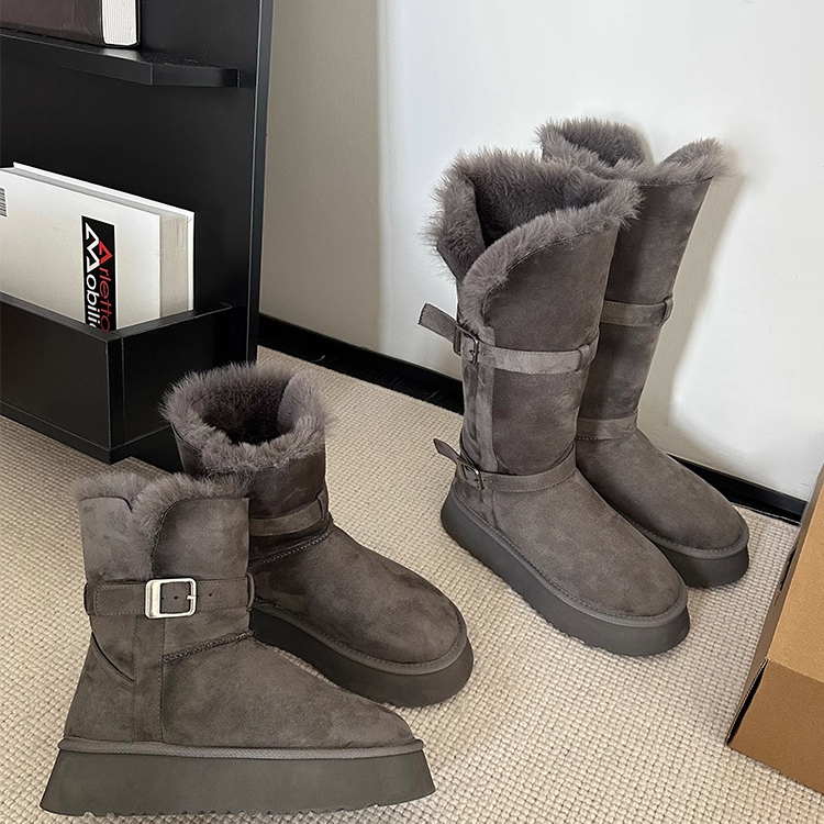 牛皮版厚底雪地靴女冬加绒加厚